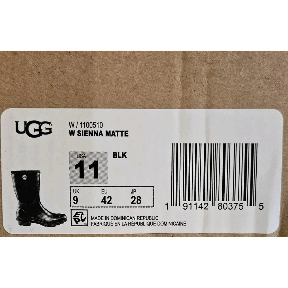Ugg NIB Black Sienna Matte Rain Boots Women's Size 11 - Picture 8 of 8